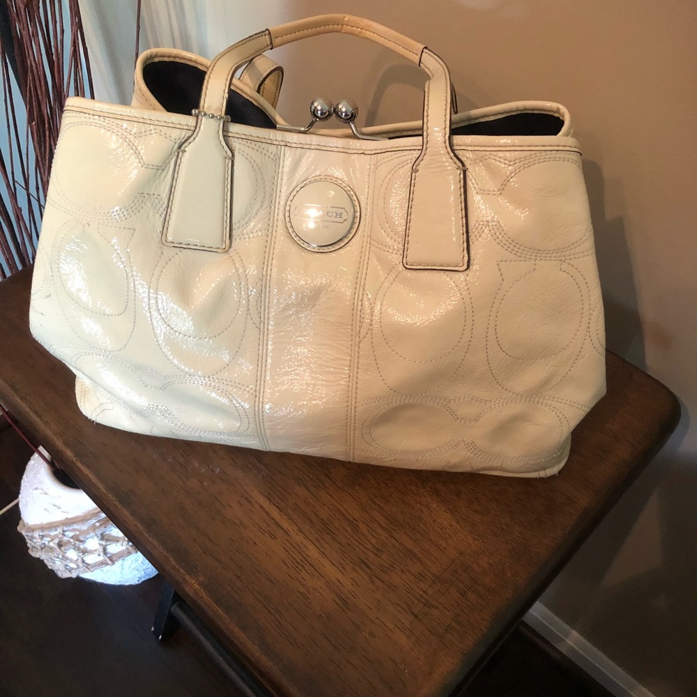Coach cream leather patent handbag